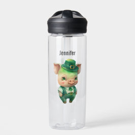 Niedliches grünes Märchenschwein in Extravaganter  Trinkflasche