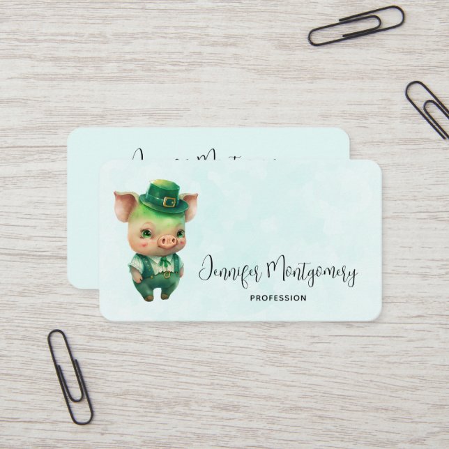 Niedliches grünes Märchenschwein in Extravaganter  Visitenkarte (Vorderseite/Rückseite Beispiel)