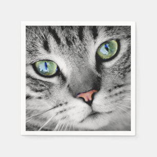 Niedliches grünes mit Augen Katzenporträt Serviette