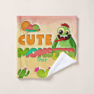 Niedliches grünes Monster-Individuelle Name Waschlappen
