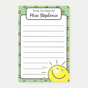 Niedliches grünes Sonnenlicht Lächeln Gesicht von Post-it Klebezettel