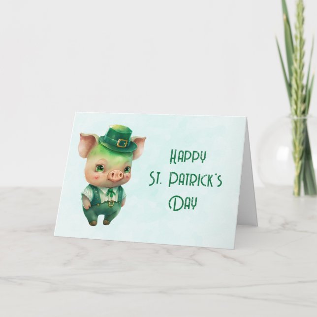 Niedliches grünes St. Patrick's Day Pig Karte (Vorderseite)