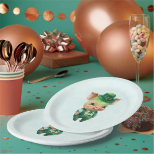 Niedliches grünes St. Patrick's Day Pig Pappteller