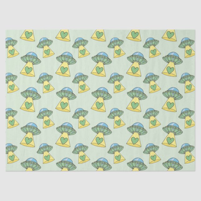 Niedliches grünes UFO-Muster Seidenpapier (Vorderseite)