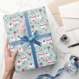 Niedliches grünes Valentinstag Katzenwackelpapier Geschenkpapier