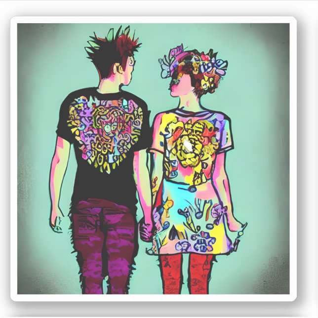 Niedliches Grunge Punk Rock Couple in Liebe Aufkleber (Vorderseite)