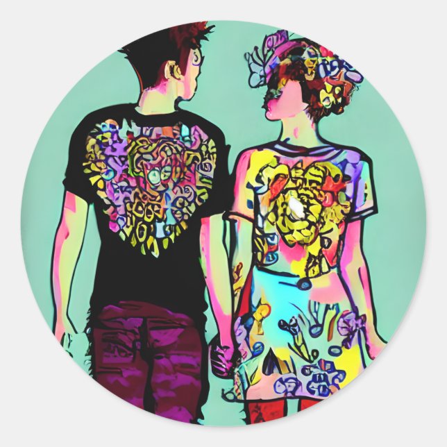 Niedliches Grunge Punk Rock Couple in Liebe Runder Aufkleber (Vorderseite)