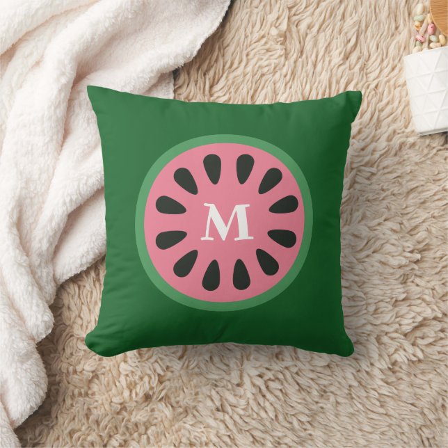 Niedliches Grünrosa Wassermelone Fruchtmonogramm Kissen (Decke)