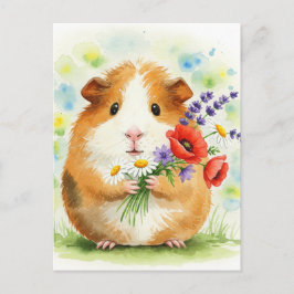 Niedliches Guinea Schwein mit Blume Postkarte