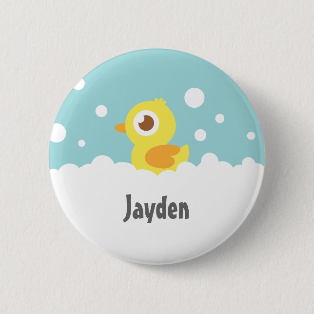 Niedliches Gummiducky im Schaumbad scherzt Button (Vorderseite)