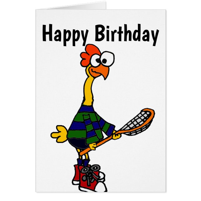 Niedliches Gummihuhn, das Lacrosse-Cartoon spielt (Vorne)