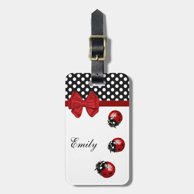 Niedliches, gürteliges, elegantes Ladybugs-Polka-D Gepäckanhänger (Vorderseite vertikal)