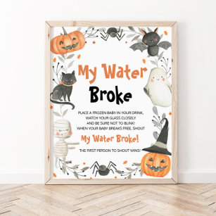 Niedliches Halloween Baby Dusche Mein Wasser Broke Poster