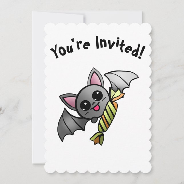 Niedliches Halloween-Bat mit Candy-Party Einladung (Vorderseite)