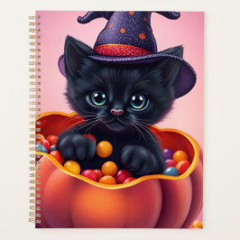 Niedliches Halloween Black Kitten in Pumpkin Planer