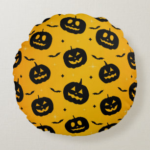 Niedliches Halloween Black Pumpkins & Bats-Muster Rundes Kissen