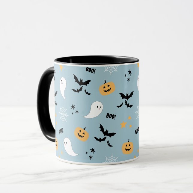Niedliches Halloween Boo Blush Blue Tasse (Vorderseite Links)