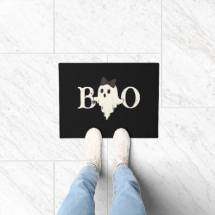 Niedliches Halloween "Boo" Geist mit Bow Fußmatt Fußmatte