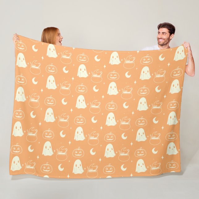 Niedliches Halloween-Boo-Ghost-Muster Fleecedecke (Beispiel)