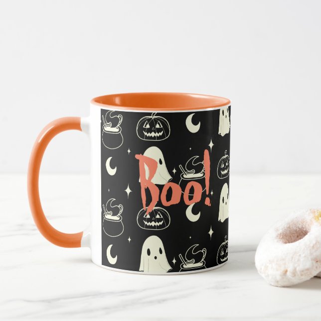 Niedliches Halloween-Boo-Ghost-Muster Tasse (Mit Donut)