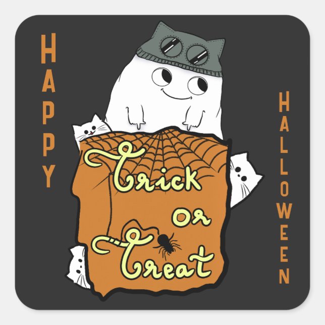 Niedliches Halloween Boo - Trick oder Treat Hallow Quadratischer Aufkleber (Vorderseite)