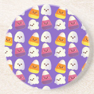 Niedliches Halloween-Candy und Ghost-Muster Getränkeuntersetzer