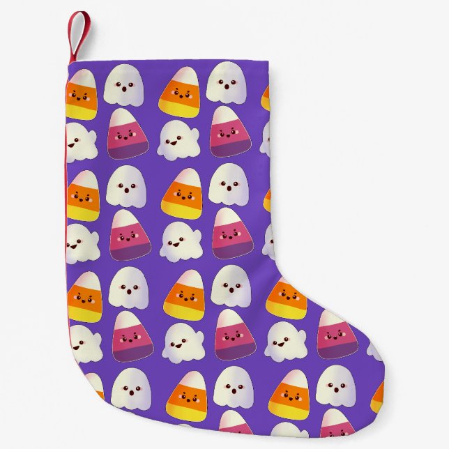 Niedliches Halloween-Candy und Ghost-Muster Kleiner Weihnachtsstrumpf (Vorderseite)