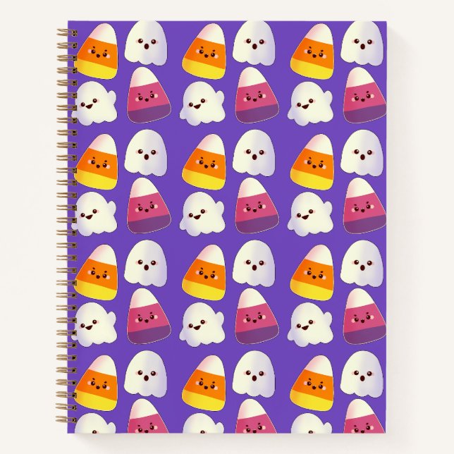 Niedliches Halloween-Candy und Ghost-Muster Notizbuch (Vorderseite)