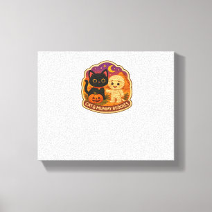 Niedliches Halloween Cat and Mummy Embroidery Patc Leinwanddruck