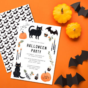 Niedliches Halloween Cat Bat Pumpkin-Party Einladung