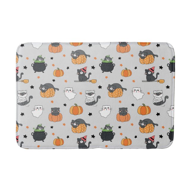 Niedliches Halloween-Cats- und Geistermuster Badematte (Vorderseite)