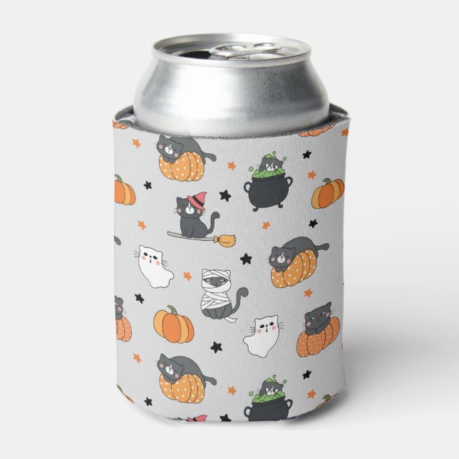 Niedliches Halloween-Cats- und Geistermuster Dosenkühler (Kanne Vorderseite)