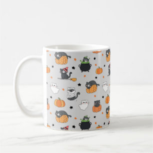 Niedliches Halloween-Cats- und Geistermuster Kaffeetasse