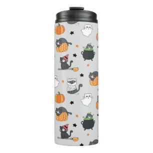 Niedliches Halloween-Cats- und Geistermuster Thermosbecher