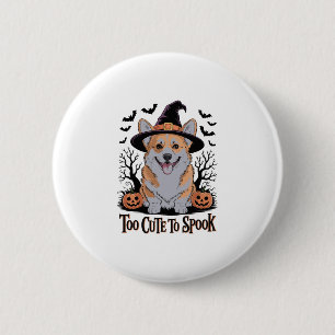 Niedliches Halloween Corgi in Hexenhut Button