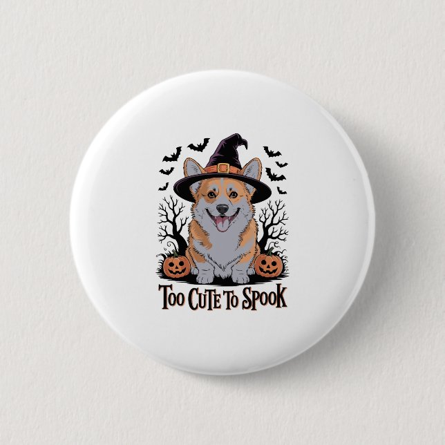 Niedliches Halloween Corgi in Hexenhut Button (Vorderseite)