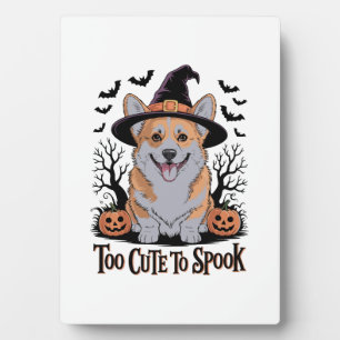 Niedliches Halloween Corgi in Hexenhut Fotoplatte
