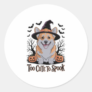Niedliches Halloween Corgi in Hexenhut Runder Aufkleber