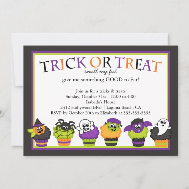 Niedliches Halloween Cupcakes Kids Kostüm Party Einladung (Vorderseite)