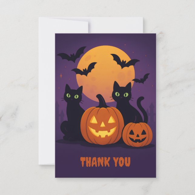 Niedliches Halloween Dankescharte - Schwarze Katze Dankeskarte (Vorderseite)