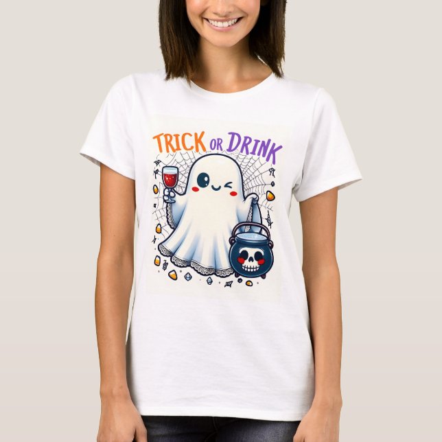 Niedliches Halloween-Design für Trick oder Drink T-Shirt (Vorderseite)