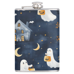 Niedliches Halloween-Design mit Gespenstern und Kü Flachmann