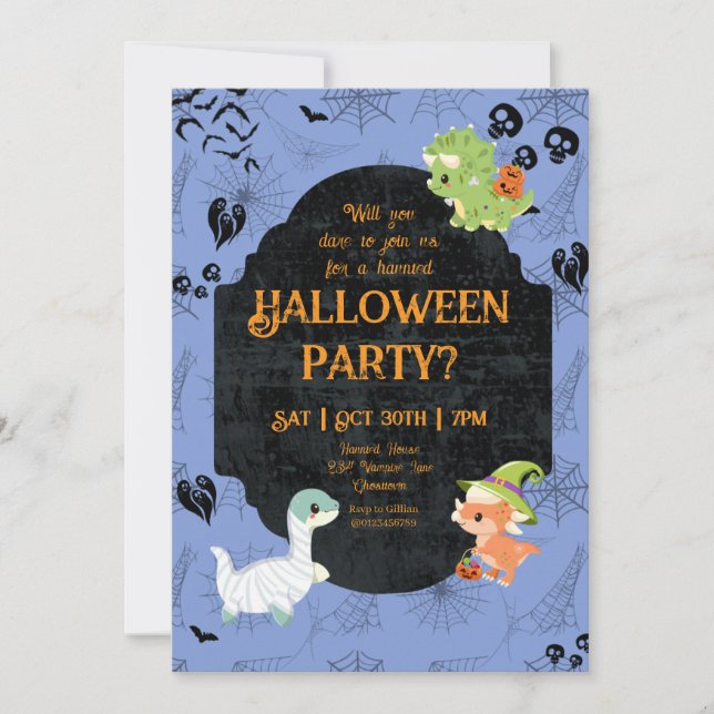 Niedliches Halloween Dino 1 Party Einladung (Vorderseite)