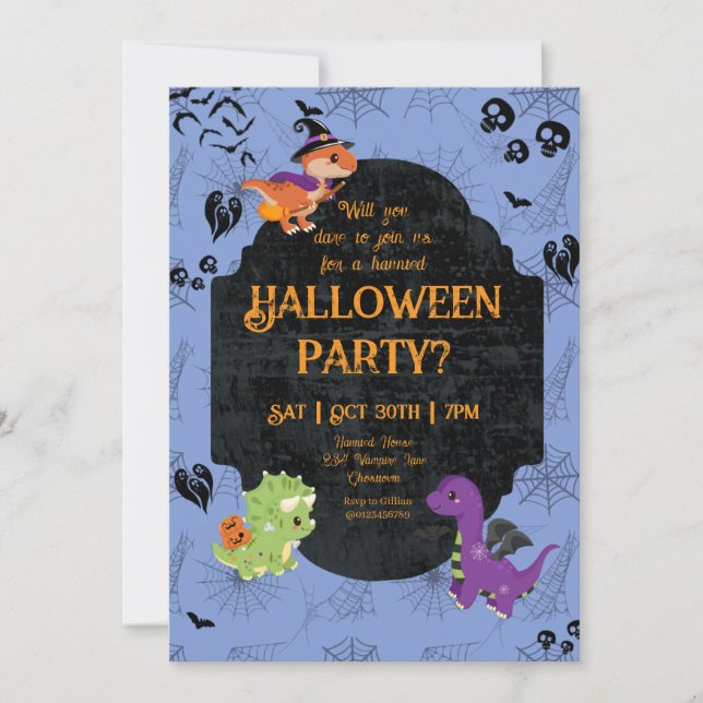 Niedliches Halloween Dino 2 Party Einladung (Vorderseite)