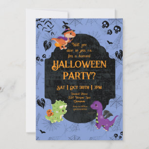 Niedliches Halloween Dino 2 Party Einladung