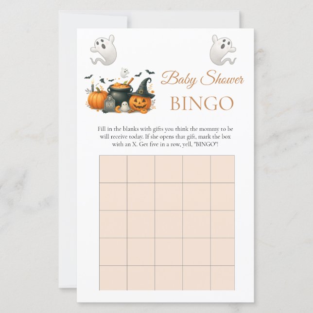 Niedliches Halloween Ghost Baby Dusche Party Bingo (Vorderseite)
