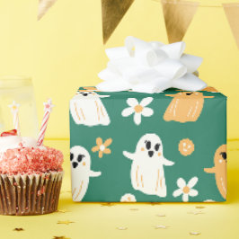 Niedliches Halloween-Ghost-Blumenmuster Geschenkpapier