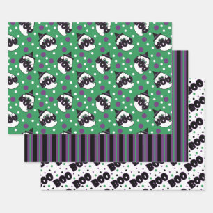 Niedliches Halloween Ghost-Boo-Zeichen Geschenkpapier Set