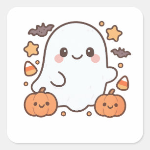 Niedliches Halloween-Ghost-Clipart, Spaß und Niedl Quadratischer Aufkleber
