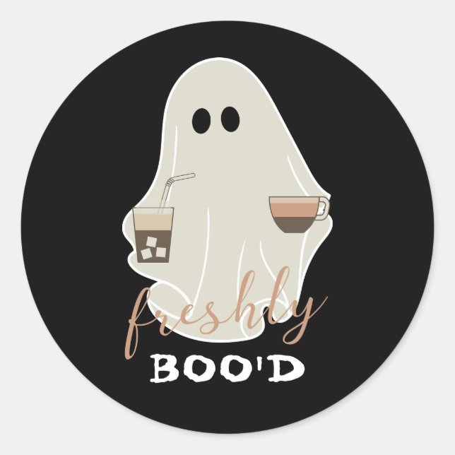 Niedliches Halloween-Ghost | Freshly Boo'd Black Runder Aufkleber (Vorderseite)